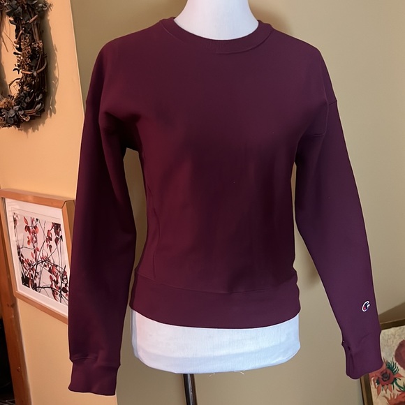 Vtg 80s CHAMPION REVERSE WEAVE Size XS  Red Wine Ribbed Collar Sleeve Logo NEW - Picture 2 of 16